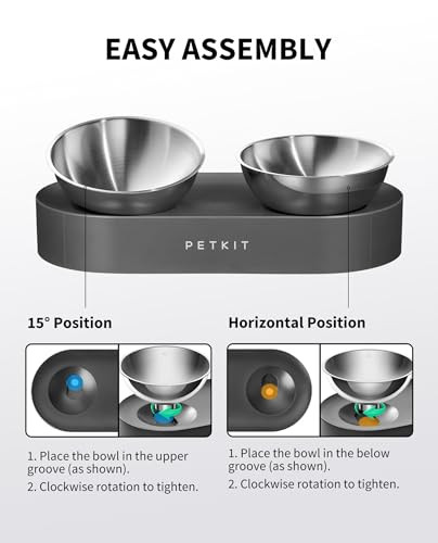 Petkit 304 Stainless Steel Elevated Cat BowlsandDog Bowls Raised Cat Food And Water Bowl Set NonSlip Anti Vomiting 15 Tilted Cat Small Animal Plate