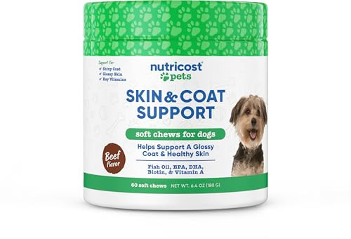 Nutricost Pets Skin and Coat Support Soft Chews For Dogs Beef Flavored 60 Soft Chews Helps Support A Glossy Coat and Healthy Skin Nasc