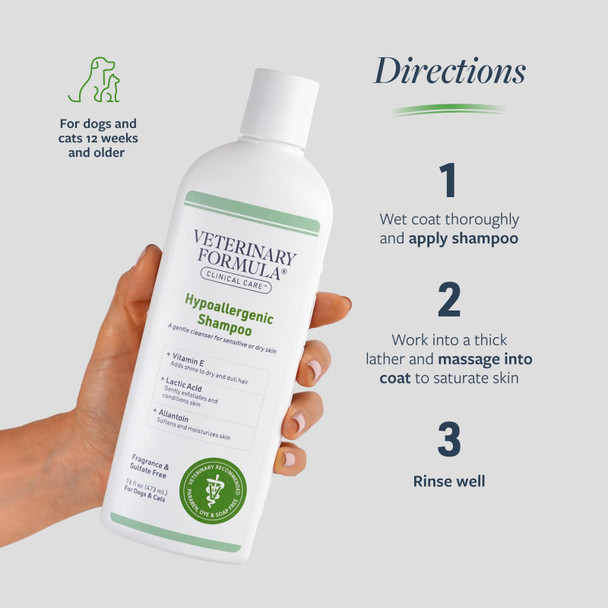 Veterinary Formula Clinical Care Hypoallergenic Shampoo For Dogs And Cats 16 Oz No Harsh Ingredients FragranceFree Pet Shampoo For Allergies And Sensitive Skin Promotes Healthy Skin And Coat