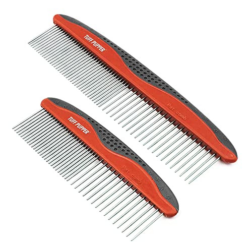 Tuff Pupper Dog Grooming Comb Set Easily and Safely Remove Matted Knotted Hair Ergonomic Pet Detangling Combs NoSlip Safety Handle Rounded Tips Prevent Scratching For Poodles and Curly Hair