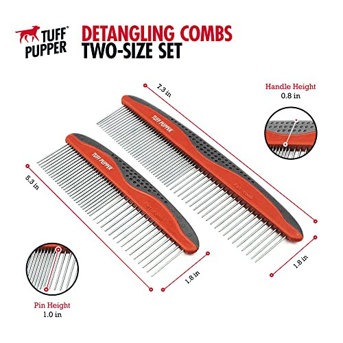 Tuff Pupper Dog Grooming Comb Set Easily and Safely Remove Matted Knotted Hair Ergonomic Pet Detangling Combs NoSlip Safety Handle Rounded Tips Prevent Scratching For Poodles and Curly Hair