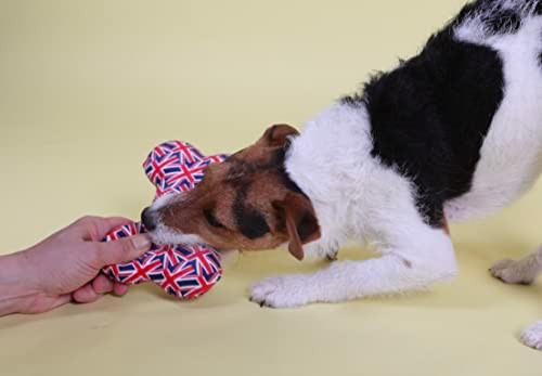 Pet London Union Jack British Flag Squeaker Bone Dog ToyFull Size Squeaky Insert Uk Design