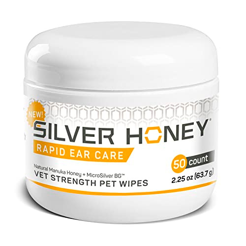 Silver Honey Rapid Ear Care Vet Strength Pet Wipes Manuka Honey and Microsilver Bg 50Ct