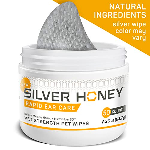 Silver Honey Rapid Ear Care Vet Strength Pet Wipes Manuka Honey and Microsilver Bg 50Ct