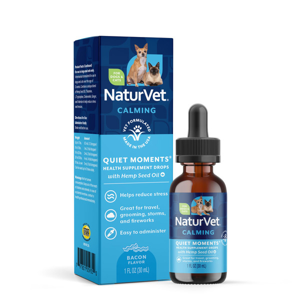 Naturvet Hemp Quiet Moments Calming Drops Enhanced With Hemp Seed Oil LTryptophan and Ginger Helps Reduce Stress and Promote Relaxation For Dogs and Cats