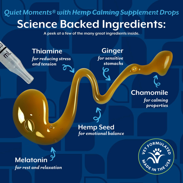Naturvet Hemp Quiet Moments Calming Drops Enhanced With Hemp Seed Oil LTryptophan and Ginger Helps Reduce Stress and Promote Relaxation For Dogs and Cats