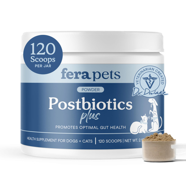 Fera Pets Organic Probiotics For Dogs and Cats With Prebiotics 60 Scoops Usda Organic Gut Health Powder Supplement With 12 Strains And 5 Billion Cfus For Immunity Energy And Skin and Coat Health