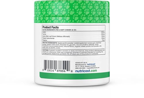 Nutricost Pets Calming Support Soft Chews For Dogs Beef Flavored 60 Count Helps Manage Occasional Stress and Tension Nasc