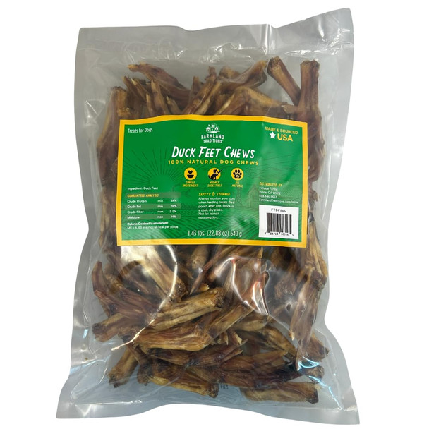 Farmland Traditions Duck Feet For Dogs SingleIngredient Natural Dog Dental Treats Made In The Usa 143 Pound Bag