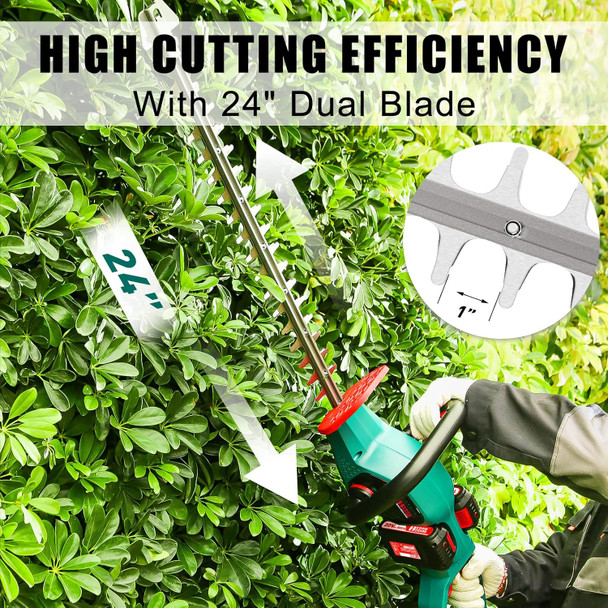 HYPERECHO Cordless Hedge Trimmer 40V MAX 24-Inch 1" Cutting Capacity Cordless Shrub Trimmer Electric Hedge Trimmer Brushless Motor (2.0Ah Battery*2&Charger Included)