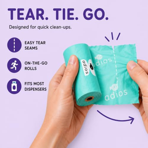 Adios Plastic Compostable Dog Poop Bags 120 Count 8 Rolls Rainbow Colours Extra Thick Leakproof Odour Proof Dog Waste Bags Made From Compostable Cornstarch Easy Tear Rolls