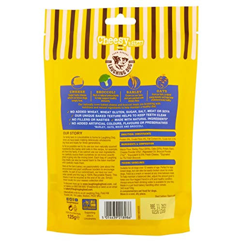 Laughing Dog Cheesy Bites Baked Dog Treats With Cheese and Broccoli Naturally Wheat And Sugar Perfect As Training Aid Or Reward 125G