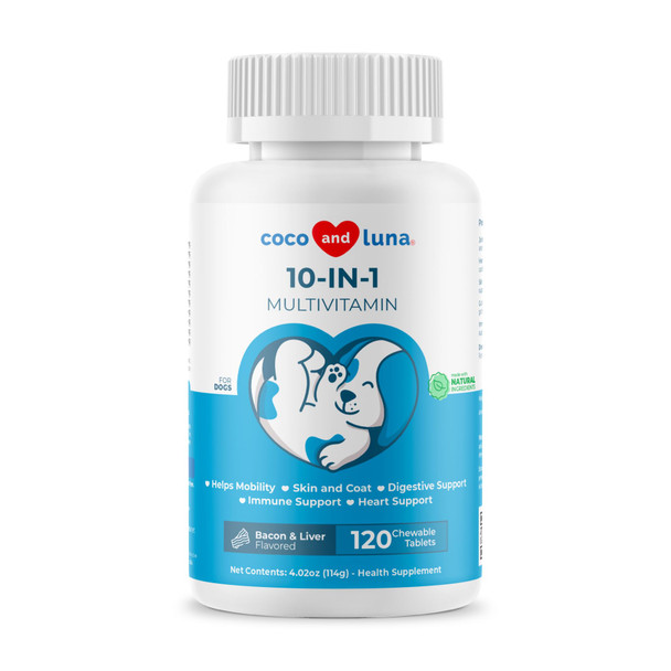 Coco And Luna Multivitamin For Dogs 120 Tablets Glucosamine Fish Oil and Coq10 With Glucosamine Chondroitin Fish Oil and Coq10 Supports Joint Skin Heart Gut and Immune Health