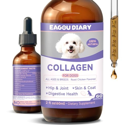 Eagou Diary Collagen For Dog Liquid Support Hip Joint Mobility Skin Coat Bone 60Ml Glucosamine Msm Omega3 Mcts Hyaluronic Biotin Dog Collagen Drops For Dogs Especially For Senior Dogs