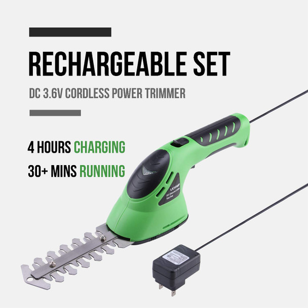 Lichamp 2-in-1 Electric Hand Held Grass Shear Hedge Trimmer Shrubbery Clipper Cordless Battery Powered Rechargeable for Garden and Lawn, CGS-7201 7.2V Grass Green