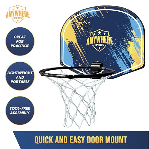 Anywhere Sports Silent Basketball and Hoop Set OverTheDoor Quiet Play For Kids Easy ClipOn Mount Includes 6Inch Foam Basketball