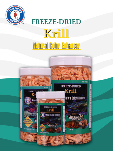 San Francisco Bay Brand Freeze Dried Krill Fish Food AllNatural Sustainably Harvested High Protein Dried Shrimp For Freshwater And Saltwater Carnivores Koi Cichlids Turtles 508 Oz 144G