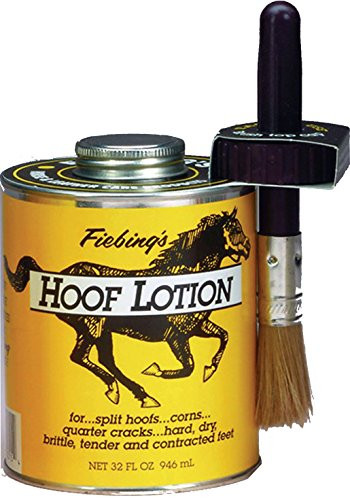 FiebingS Hoof Lotion For Horses With Applicator Brush 32 Oz Contains Cod Liver Oil Neatsfoot Oil Pine Tar To Prevent Cracks and Brittle Feet Hoof and Nail Cream Conditions Split Hooves and Corns