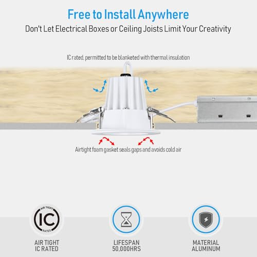 Torchstar 6Pack 5Cct 2 Inch Led Recessed Lighting AntiGlare Cri90 Deep Baffle Trim 600Lm Dimmable Aluminum Ic Rated Etl Listed 2700K3000K3500K4000K5000K Ceiling Downlight