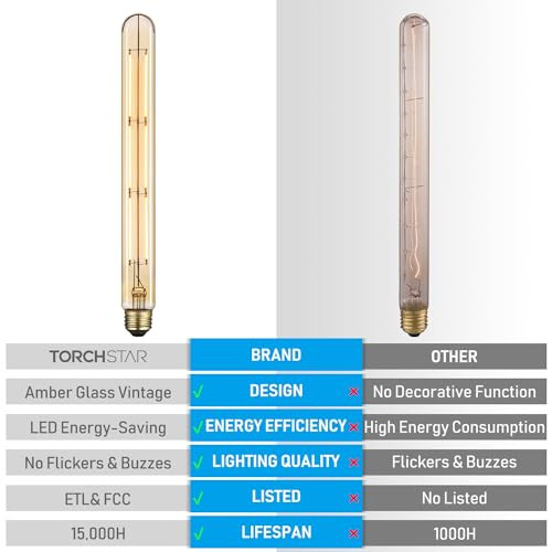 Torchstar Led Vintage Filament Bulb T300 9W 1169Inch Long Tubular Edison Light Bulbs E26 Base Dimmable T10 Filament Decorative Bulb For Wall Lamp Amber 2000K Soft Warm Etl/Fcc Pack Of 4