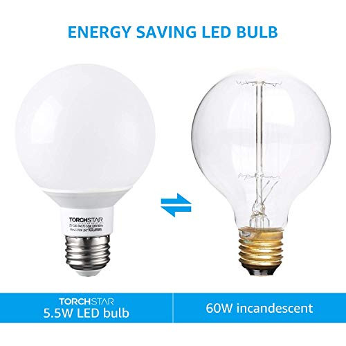 Torchstar G25 Led Globe Light Bulbs Dimmable 2700K Soft White Vanity Light Bulb Ul and Energy Star Listed E26 Base Pack Of 6