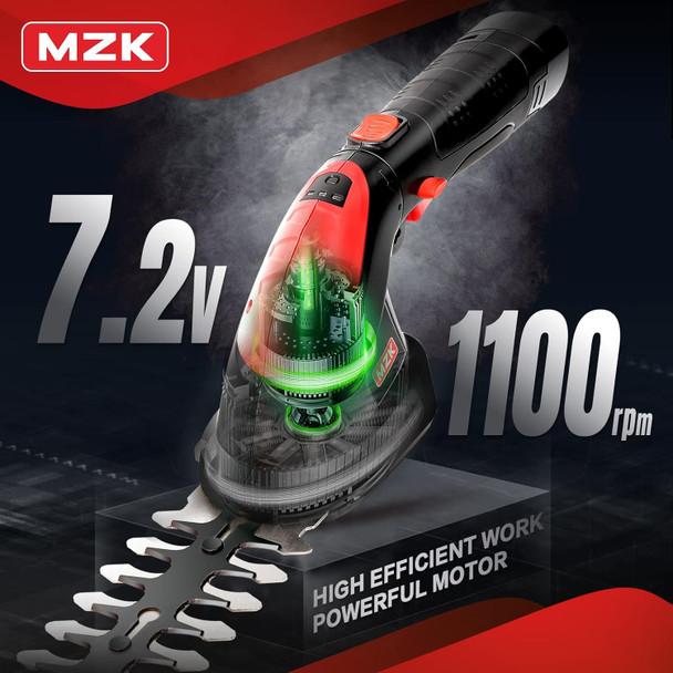 MZK 7.2V Cordless Grass Shear & Hedge Trimmer - 2-in-1 Electric Shrub Trimmer/ Handheld Hedge Cutter/ Grass Trimmer/ Hedge Clipper with Removable Battery and Charger