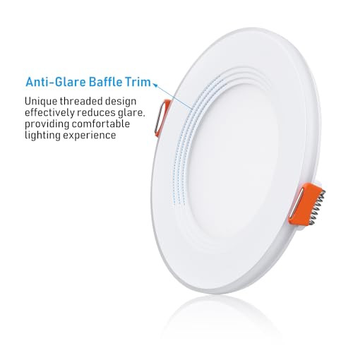 Torchstar 8Pack 5Cct 4 Inch Slim Led Recessed Lights With Night Light Cri90 AntiGlare Baffle Trim 27003000350040005000K Selectable 9W Dimmable UltraThin Canless Wafer Downlight Etl