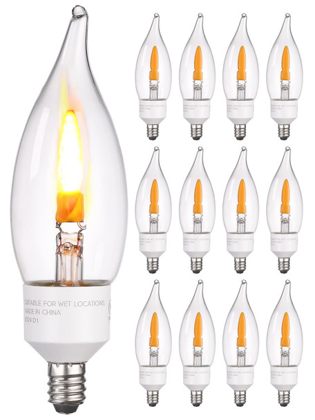 Torchstar Flame Light Bulbs E12 Led Flickering Fire Light Bulbs Ul and Fcc Listed 2 Modes Candle Bulbs For Chandelier Halloween Christmas Decoration 1800K Warm Yellow Pack Of 6