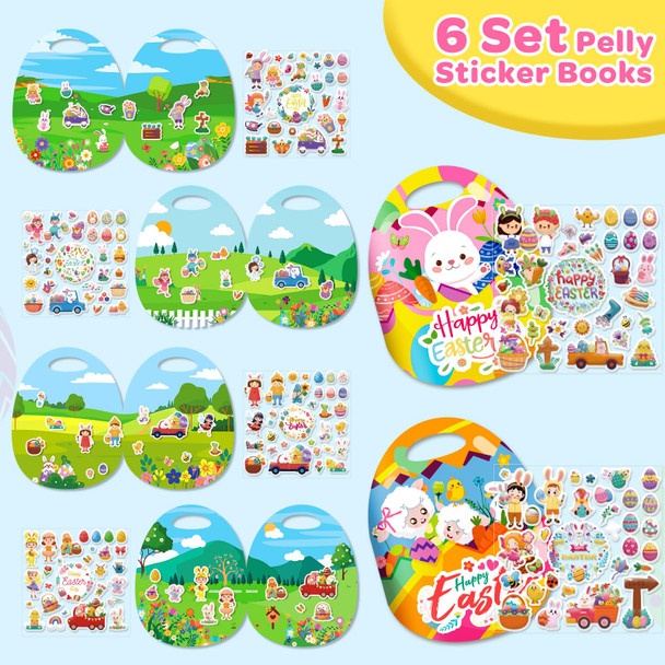 UranusandNo1 6 Pack Easter Reusable Sticker Book For Toddlers 13 Crafts For Toddlers 24 Years Puffy Stickers Activities For Kids 35 Travel Toys Holiday Gifts Easter Basket Stuffers For Boys Girls
