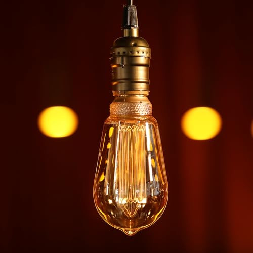 Torchstar Led St64 Vintage Edison Bulbs 35W E26 Base St64 Light Bulb Dimmable Amber Antique Decorative Light Bulbs For Pendant Light Wavy Virtual Filaments 2000K Soft Warm Pack Of 6