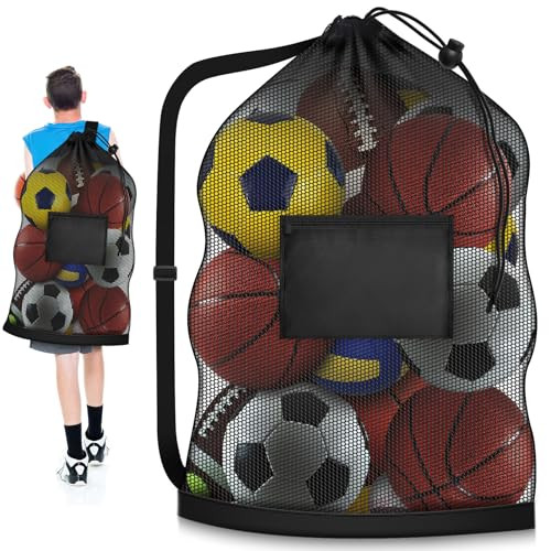 Hoiny Extra Large Soccer Ball Bag 40 X 30 Drawstring Mesh Ball Bag With Pocket Heavy Duty Sport Net Sack For Coaches Storage Bag For Basketball Volleyball Gym Equipment Swimming Gear