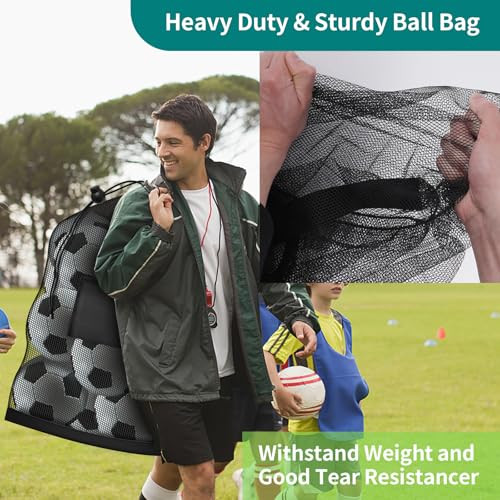 Hoiny Extra Large Soccer Ball Bag 40 X 30 Drawstring Mesh Ball Bag With Pocket Heavy Duty Sport Net Sack For Coaches Storage Bag For Basketball Volleyball Gym Equipment Swimming Gear