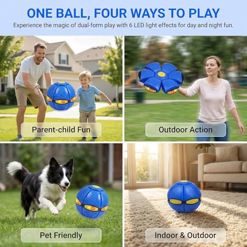 Ynipanda Magic Bouncing Ball For Kids 3In1 Pop Up Flying Saucer Ball With 6 Led Lights Glow In The Dark Interactive Pop Up Ball Toy For Boys Girls Indoor Outdoor Fun Blue