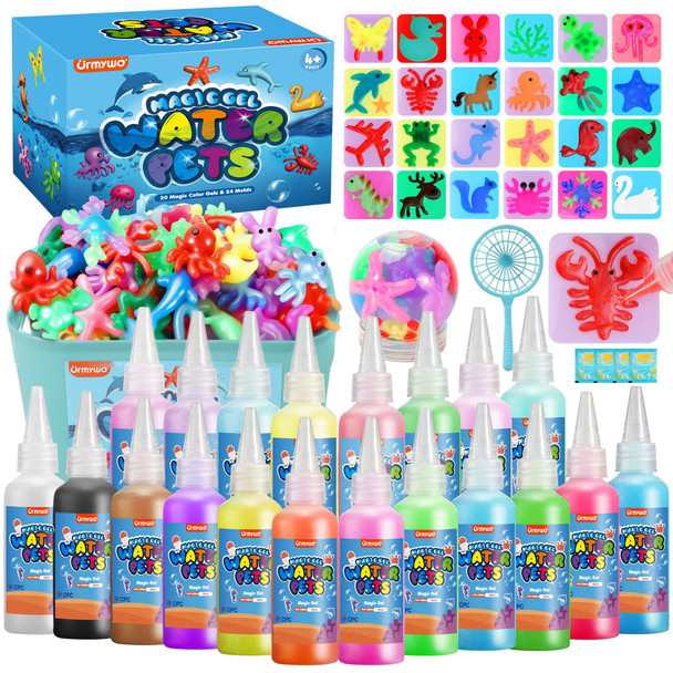 Urmywo Magic Water Elf Toy Kit For Kids Aqua Fairy Magic Gel Water Pets 12 Gels and 10 Molds Diy Squishy Maker Set Create Your Own Squishies Sensory Toys Crafts Water Toys Summer Gifts For Boys Girls