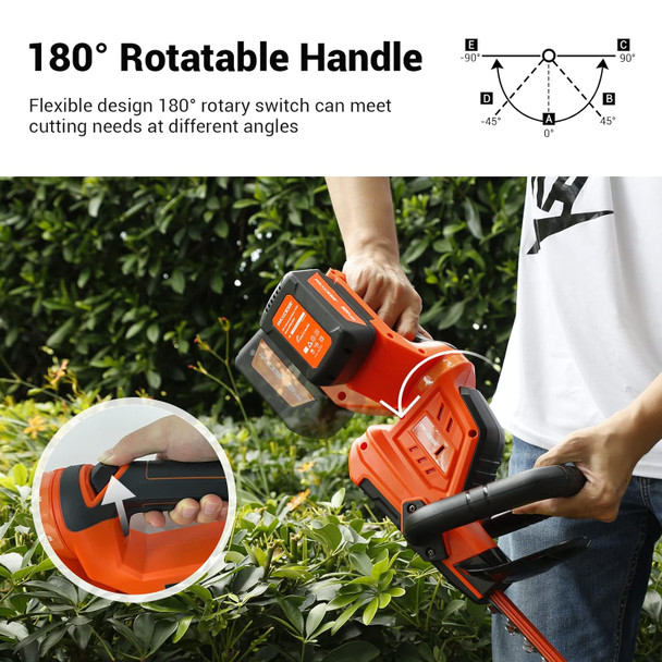 PAXCESS Cordless Hedge Trimmer 22 Inch 20V Dual-Action Blade Bush Trimmer, 4.0Ah Battery & Fast Charger, 180° Rotatable Handle, 3/4" MAX. Cutting Diameter, Anti-Collision Head, Safety Double Switch