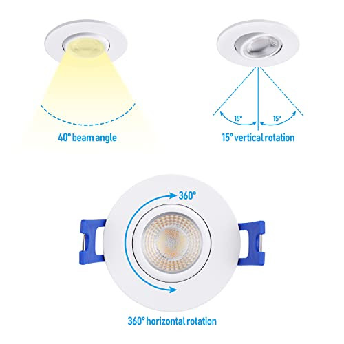 Torchstar 5Cct 2 Inch Gimbal Led Recessed Light Aluminum Cri90+ Dimmable Adjustable Swivel Eyeball Downlight Ic Rated Canless Led Ceiling Light 2700K3000K3500K4000K5000K Etl Listed Pack Of 6