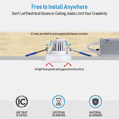 Torchstar 5Cct 2 Inch Gimbal Led Recessed Light Aluminum Cri90+ Dimmable Adjustable Swivel Eyeball Downlight Ic Rated Canless Led Ceiling Light 2700K3000K3500K4000K5000K Etl Listed Pack Of 6