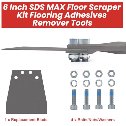 Toovem A Family Of Manufacturers Sds Max Floor Scraper Toovem 6 Inch Floor Scraper Sds Chisel Bits With Replacement Balde Sds Max Chisel Long Handle Heavy Duty Thinset Removal Tile Adhesive Removal Tool For Rotary Hammer Drills