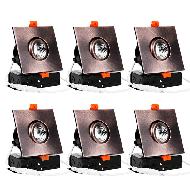 Torchstar 3 Inch Gimbal Led Recessed Light With Junction Box 10%100% Dimmable 7W=50W Cri 90+ 4000K Cool White Etl and Energy Star Oil Rubbed Bronze Pack Of 6