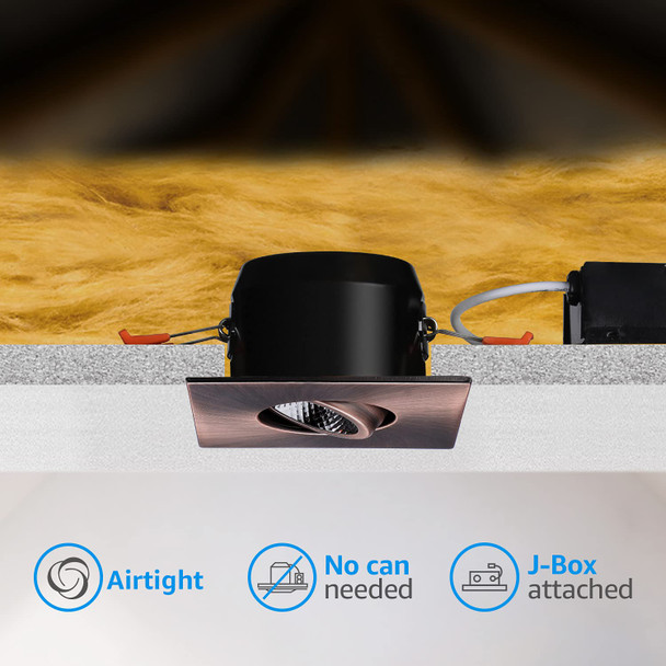 Torchstar 3 Inch Gimbal Led Recessed Light With Junction Box 10%100% Dimmable 7W=50W Cri 90+ 4000K Cool White Etl and Energy Star Oil Rubbed Bronze Pack Of 6