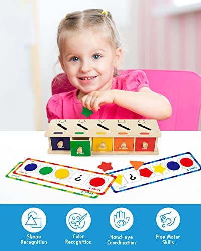 Coogam Montessori Toys Wooden Color Shape Sorting Box Game Geometric Matching Blocks Early Learning Educational Toy For 3 4 5 YearOld Baby Toddlers