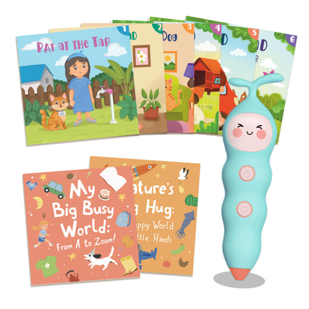 Qutz Talking Pen Book Set Learn To Read Sound Learning Toys With 8 Tap To Read 600+ Words and Fun Facts 6 Phonics Story 700+ Games Educational Toy For Kids 3+ Cardboard Version
