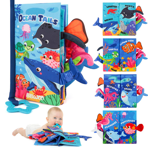 Bbwoo Soft Baby Book Toy Newborn Boy Girl Shower Tummy Time Toy For Infant 06 612 Months Touch And Feel Sensory Crinkle Book With Teether Baby Boy Girl