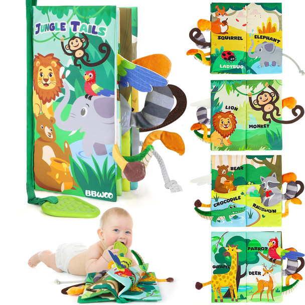 Bbwoo Soft Baby Book Toy Newborn Boy Girl Shower Tummy Time Toy For Infant 06 612 Months Touch And Feel Sensory Crinkle Book With Teether Baby Boy Girl