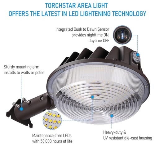 Torchstar 3Cct Led Barn Light Adjustable Dusk To Dawn Area Light With Photocell Update 150W/120W/100W Selectable Outdoor Security Flood Lighting Etl Listed Ip65 Waterproof 120277V Brown