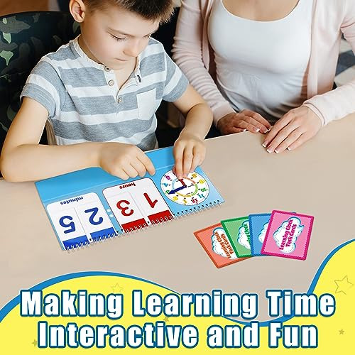 Torlam Learning Clock Flip Chart Colorful Analog and Digital Telling Time Teaching Clock For Kids Math Manipulatives 1St 2Nd Grade Homeschool Supplies Kindergarten Preschool Learning Activities Games