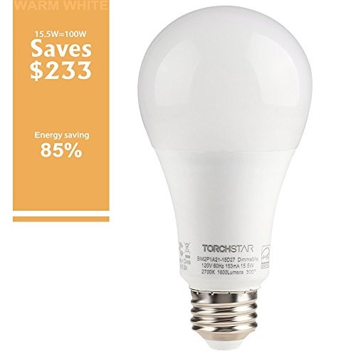 Torchstar 100W Equivalent 155W Dimmable Led A21 Bulb 1600Lm 2700K Soft White E26 Medium Base Omnidirectional Pack Of 4