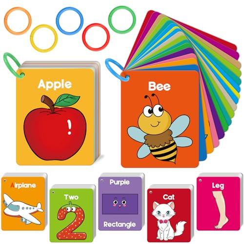 Torlam Toddler Flash Cards Baby Cognitive Flashcards For Kids Learning Alphabet Numbers Shapes and Colors Animals First Words Body Parts Foods Preschool Kindergarten Activities Educational Toys