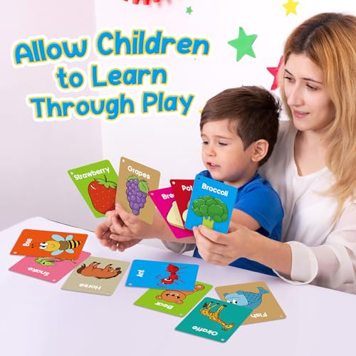 Torlam Toddler Flash Cards Baby Cognitive Flashcards For Kids Learning Alphabet Numbers Shapes and Colors Animals First Words Body Parts Foods Preschool Kindergarten Activities Educational Toys