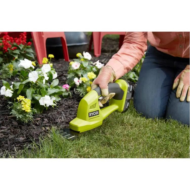 RYOBI ONE+ 18-Volt Lithium-Ion Cordless Grass Shear and Shrubber Trimmer - 1.3 Ah Battery and Charger Included RYOBI ONE+ 18-Volt Lithium-Ion Cordless Grass Shear and Shrubber Trimmer - 1.3 Ah Battery and Charger Included